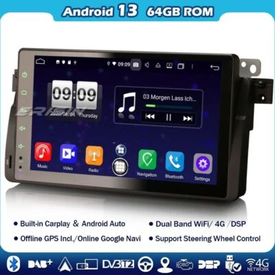 8-Kern 64GB Android 14 Autoradio Navi für BMW 3er E46 Rover 75 MG DSP WiFi DAB+ - Bild 1 von 4