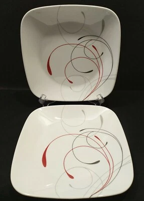 Lote 2 Platos de Almuerzo Corelle SPLENDOR de Repuesto Cuadrados 9" Rojo y Gris Foto 1 de 4
