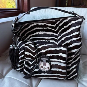Talbots Large Zebra Cowhide Tote Hobo Bag Handbag Purse Shoulder Laptop Bag New - Picture 1 of 10