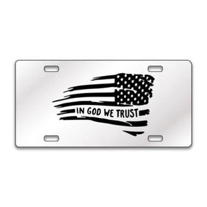 IN GOD WE TRUST BLACK FLAG Chrome or Black Acrylic License Plate CUSTOM LP0022 - Picture 1 of 8