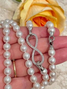 36" Japanese Akoya Pearl Necklace Saltwater Pearl Choker Jewelry Love Necklace - Picture 1 of 17