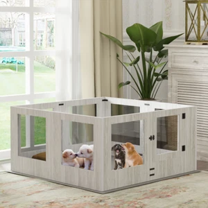 Large Tempered Glass Pet Dog Whelping Playpen Prevent Escape Enclosure Crate Box - Picture 1 of 18
