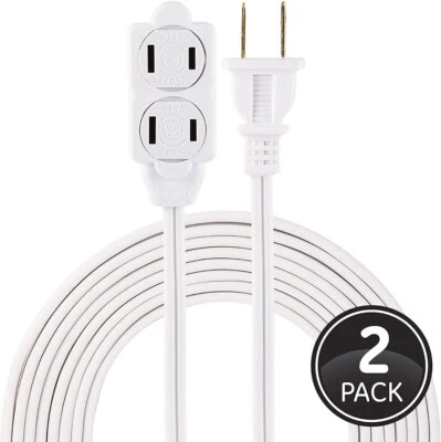 GE 3-Outlet 9ft. Extension Cord with Twist-to-Close Outlets, 2 Pack, White - Image 1 of 4