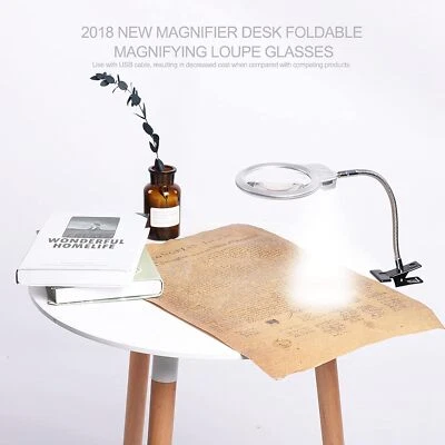 LENTE DI INGRANDIMENTO DA TAVOLO LAMPADA A LED 2X 5X FLESSIBILE CON PINZA CLIP - Immagine 1 di 3