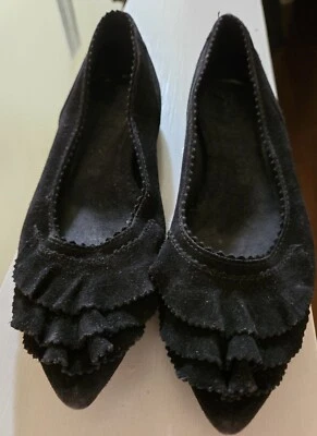 Pedro Garcia Volantes Planos Negro Gamuza Cuero Parte Superior y Forro EE. UU. Talla 7.5 (38) Foto 1 de 4