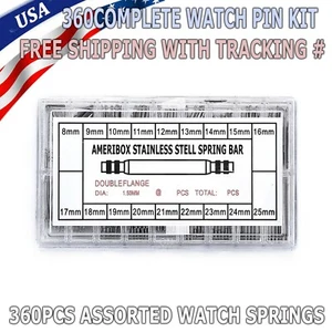 360pcs Watchmaker Watch Band Spring Bars Strap Link Pins Steel Repair Remove Kit - Picture 1 of 6