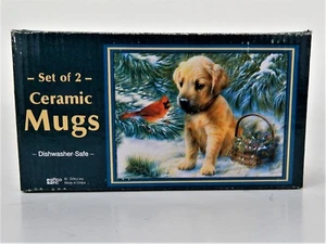 New 2 Christmas Ceramic Mugs "Puppy & Cardinal" by Greg & Company - Picture 1 of 5