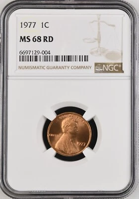 1977  1C RD  Lincoln Memorial One Cent  NGC MS68RD  6697129-004 - Image 1 of 2
