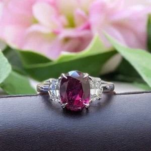 3.30 Ct Oval Cut Lab Grown Red Ruby Diamond Women Wedding Ring Fine 950 Platinum - Picture 1 of 17