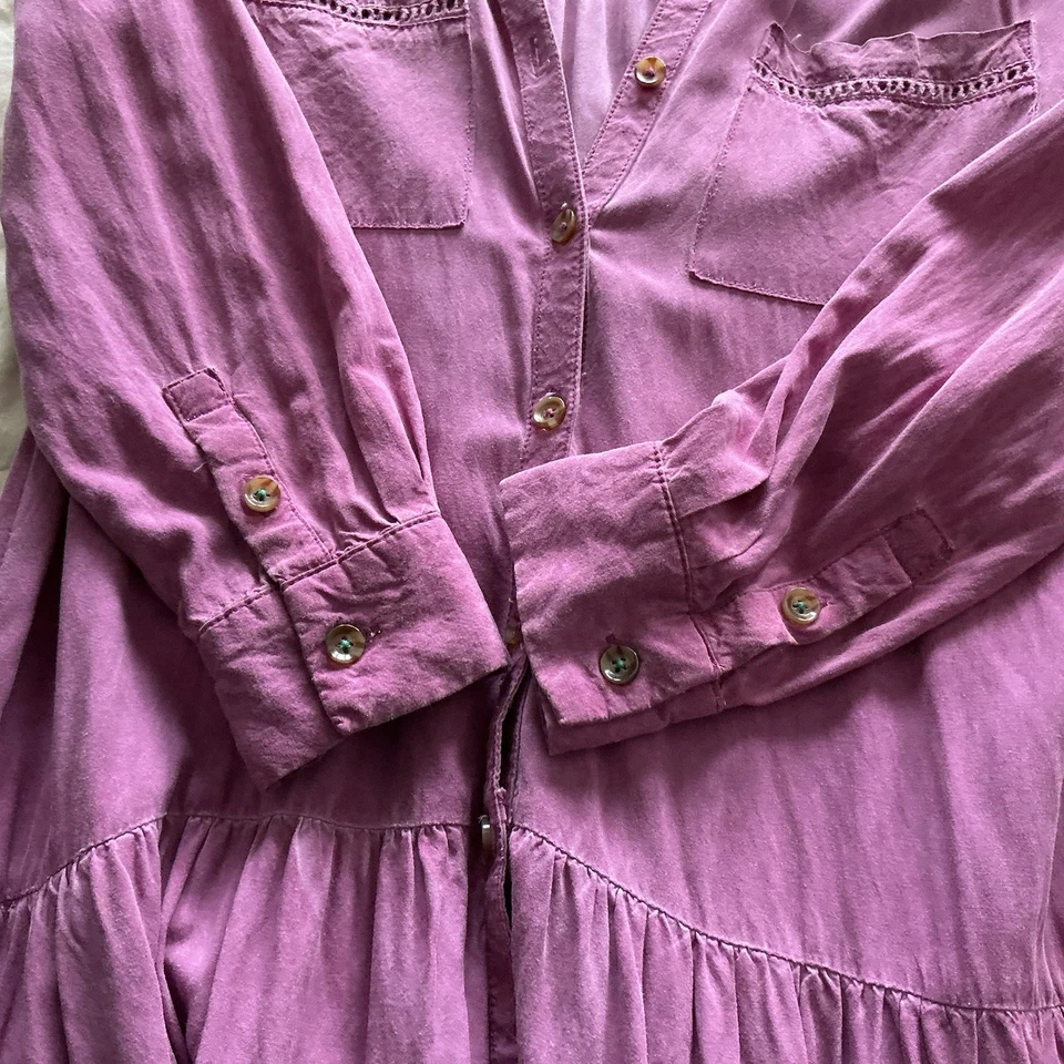 Pilcro Anthropologie Kimberly Sz XS Oversized Pink Maxi Shirt Dress Boho Casual - Image 1 of 4