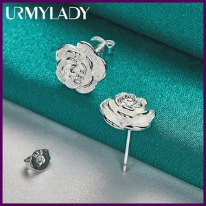 Pendientes para mujer URMYLADY 925 plata esterlina rosa flor - Imagen 1 de 24