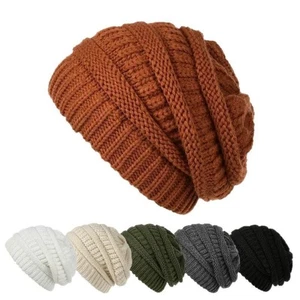 Windproof Warm Knitted Hat Solid Color Ski Cap Knit Slouchy Beanie  Skiing - Picture 1 of 15