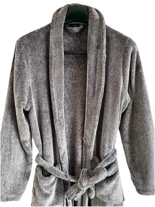 Marks & Spencer’s Towelling Fleece Bath Robe Dressing Gown S Grey Marl Unisex - Picture 1 of 12