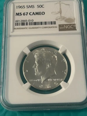 1965 SMS 50c Silver JFK Half-dollar MS 67 Cameo NGC🇺🇸 - Image 1 of 2