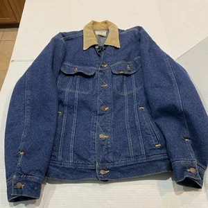 Lee Jacket Coat Mens L Denim Jean VTG 90s Button Blanket Flannel Lined Trucker - Picture 1 of 8