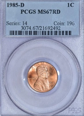 1985-D PCGS MS67RD Lincoln Cent 21692492 - Image 1 of 2
