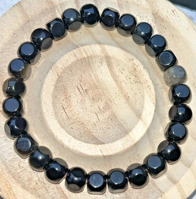 Goldener Obsidian Würfel Armband Stretcharmband 7mm Edelstein Kristall Heilstein - Bild 1 von 4