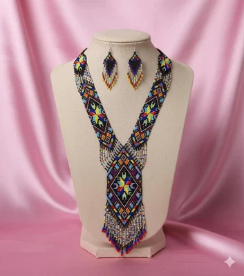 JUEGO DE ARETES COLLAR CUENTAS MULTICOLOR ÉTNICO HECHO A MANO ESTILO EUROPEO HECHO A MANO Foto 1 de 4