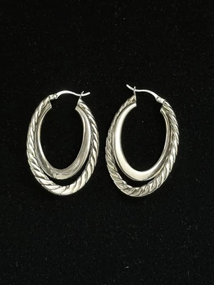 ATI Sterling Silver Double  1.25” Oval Hoop Earrings Twist Signed 925 - Image 1 of 4