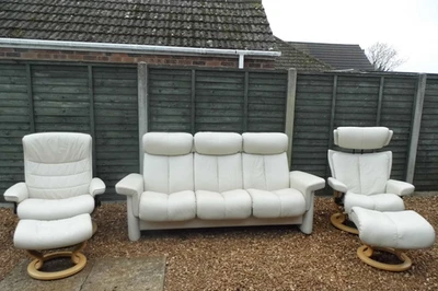 Stressless  Suite 2 Chairs with Footstools  and 3-Seater Sofa in Cream Leather - Image 1 of 4