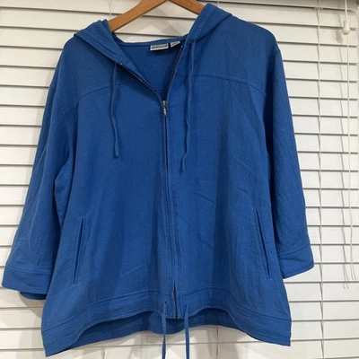 Chicos Full Zip Hoodie Oversized 3/4 Sleeve Tabs Pockets Drawstring Size 3/XL - Image 1 of 4
