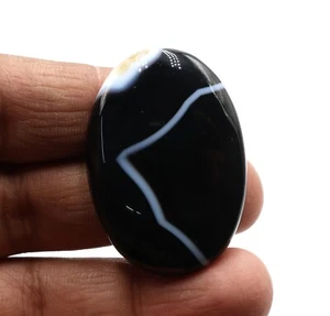 44x31x7.5 mm Black Banded Agate Oval Agate 74.55 Cts Black Agate Cabochon - Picture 1 of 5