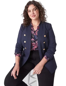 Blazer Bryant Lane Bryant finto denim senza colletto Bryant Ponte blu navy taglie forti 14 nuovo senza etichette - Foto 1 di 16