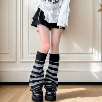 Calentadores de piernas tejidos calcetines patrón a rayas gótico fiesta aire libre moda ropa NUEVO Foto 1 de 4