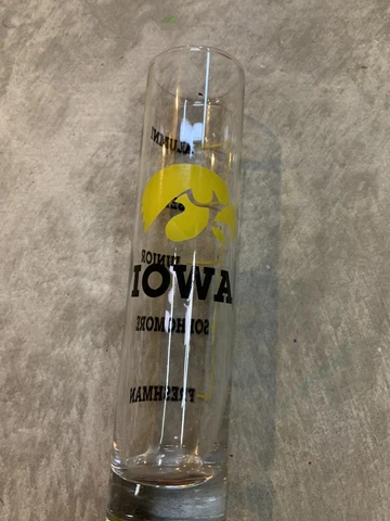 VINTAGE IOWA HAWKEYES CLASS ALUMNI TALL SHOT GLASS RARE 7.5” FOOTBALL BASKETBALL Cover
