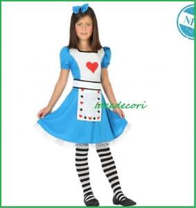 Costume Alice nel paese delle meraviglie bambina vestito azzurro bianco carneval