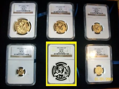 1993 CHINA GOLD PANDA 6 COINS NGC MS 70  COMPLETE perfect SET pop  1 - Image 1 of 4