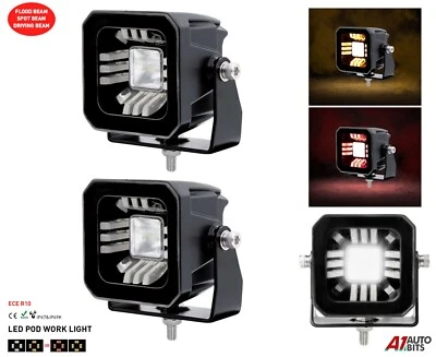 3INCH LED Work Light X2 Cube Pod Bar Amber Driving Indicator Red Fog Lamp 12-24V - Image 1 of 4