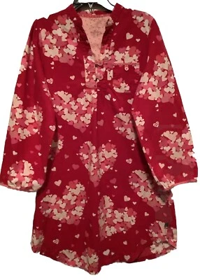 Nick & Nora’s RARE Red Cluster Hearts Night Top Pink Satin Trim Lite Fleece Lg - Image 1 of 4