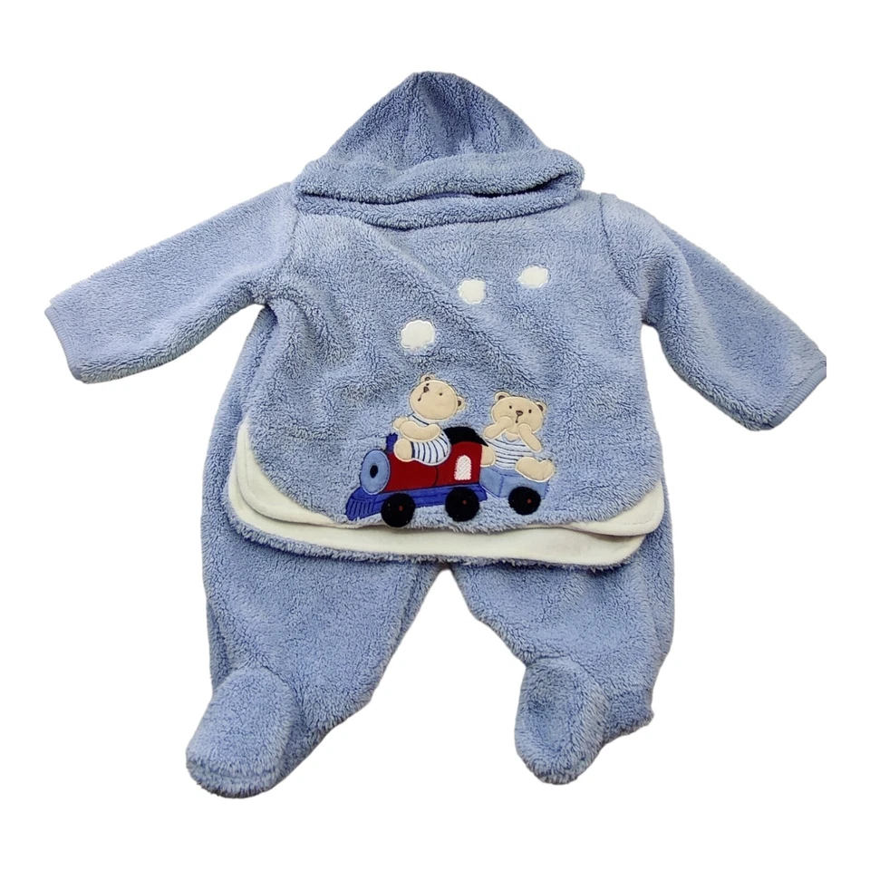 Koala Bebé Azul 3 Piezas Vellón Conjunto Footie Pantalones Camisa Sombrero Talla 3-6 Meses Foto 1 de 4