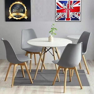 80CM Round Dining Table and Tulip Chairs Set Wooden Legs Kitchen Home Furniture - Picture 1 of 14
