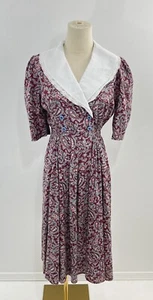 VTG 80s Handmade Cottagecore Dress Lace Collar Floral Paisley Midi Modest S/S - Picture 1 of 8