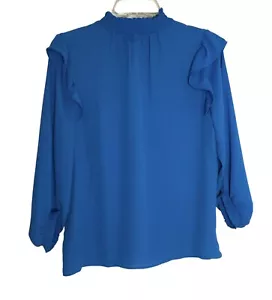 Ann Taylor Petite Ruffle Jewel neck Blue Top Size S petite NWT - Picture 1 of 5