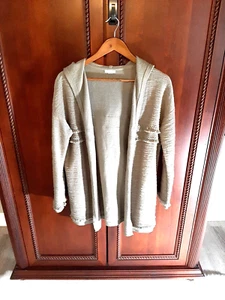 J. Jill Damen Gr. M detaillierte Fransen vorne offen Kapuze Strickjacke Farbe Salbei - Bild 1 von 8