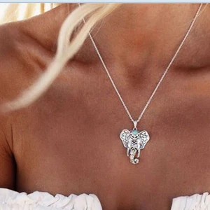 Silver Elephant Necklace Boho Jewellery Gypsy Bohemian Ethnic Pendant Gift A188 - Picture 1 of 4