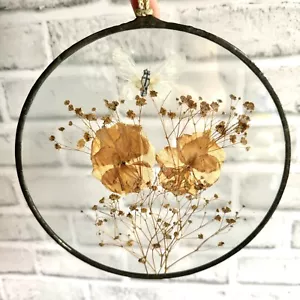 Vintage Fiore Pressato Farfalla Catturatore Sole Vetro Smussato Decorazione Boho Cottage - Foto 1 di 7