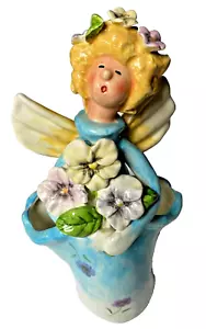 Blonde Fairy Porcelain Double-sided Hole Vase Handpainted with Blue Pansy Dress - Picture 1 of 5