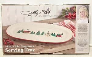 Dolly Parton Christmas Stoneware Serving Tray 16"x9" Childhood Cabin & Chapel - Picture 1 of 2