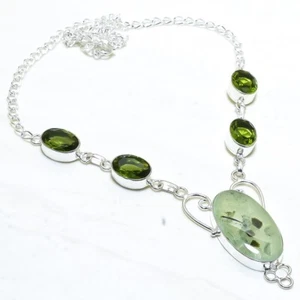 Moss Prehnite, Peridot Gemstone 925 Silver Fashion Jewelry Necklace 18" RN24 - Picture 1 of 3