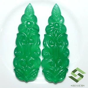 41.30 CTS Natural Green Onyx Hand Made Carving Pair 40x15 mm Loose Gems - Picture 1 of 5