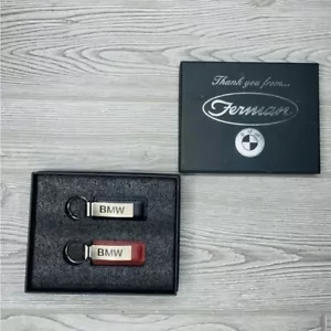 BMW Car Dealer Keychain Key Fob Ring Black / brown Leather Ferman Tampa Florida - Picture 1 of 7