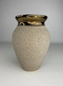 vintage Helac Retsis Hand made Ceramic Vase sand Textured Gold vase craft decor - Picture 1 of 6