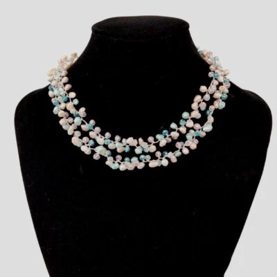 Collar Gargantilla Doble Hilo Perla Agua Dulce Rosa Aqua y Marfil ¡Lindo! Foto 1 de 4