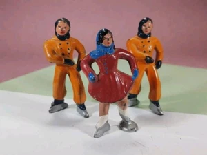 3 Barclay Manoil Ice Skaters Orange/Red - Picture 1 of 8