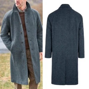 Herrenmantel Lang Fischgräte Graue Jacke Blazer Business Freizeit Büro Custom - Bild 1 von 11