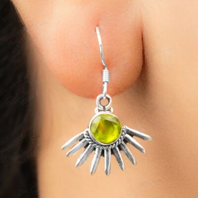 925 Sterling Silver Natural Peridot Olive Green Gothic Spiky Earrings Gift Boxed - Image 1 of 4
